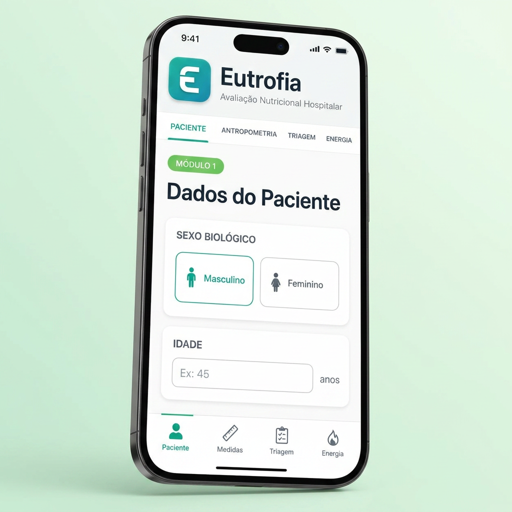 Tela do app Eutrofia mostrando o módulo de antropometria